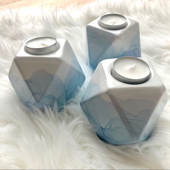 lustre•lux•designs Other - Set of 3 hand painted alcohol ink candleholders